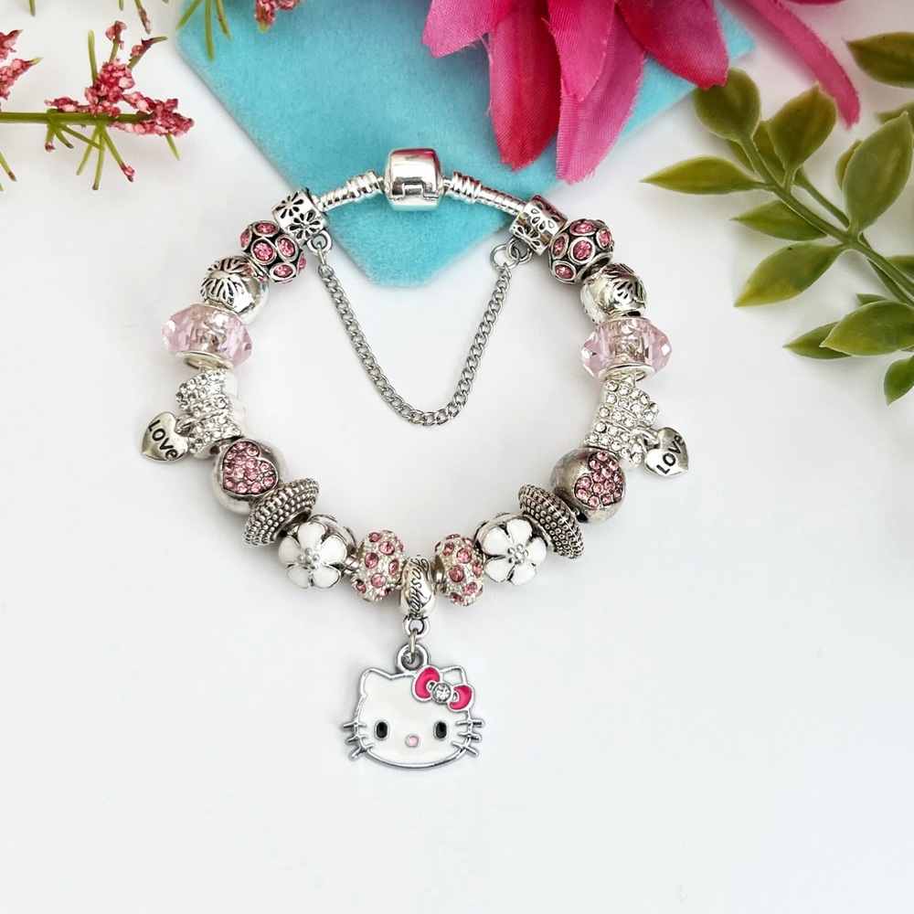 Hello Kitty 925 Sterling Silver Charm Bracelet NEW
